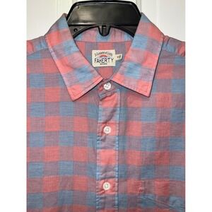 Faherty Brand Mens Medium Pink Blue Buffalo Check Cotton Linen Button Up Shirt